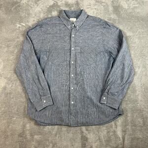 Billy Reid Button Down Shirt Mens XXL Linen Blend‎ Blue Long Sleeve Lightweight